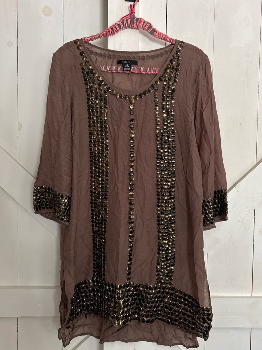 SFERRA Taupe Brown Sequin-Trim Tunic